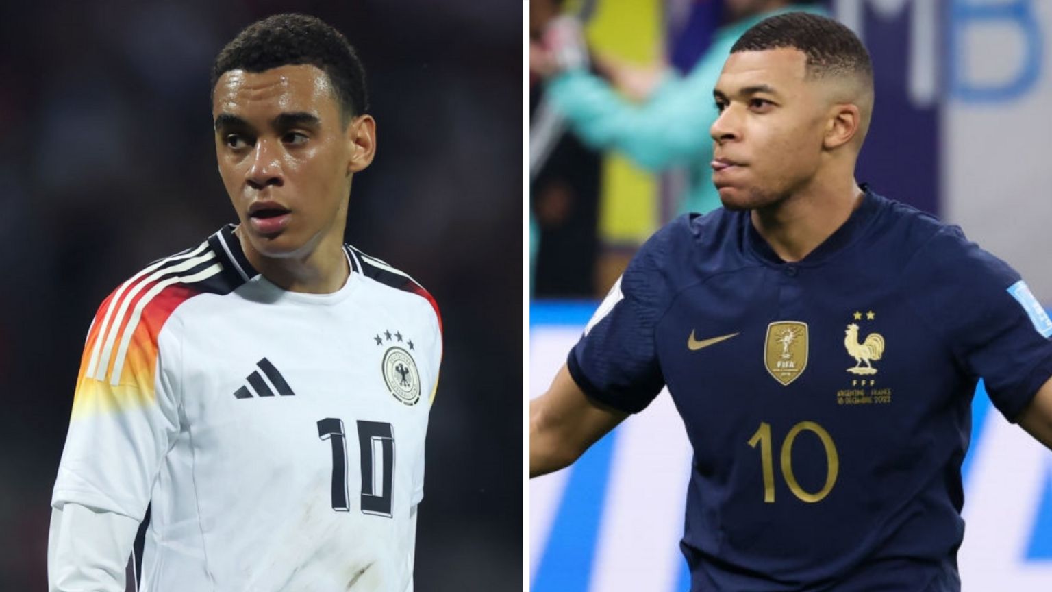 Jamal Musiala and Kylian Mbappe