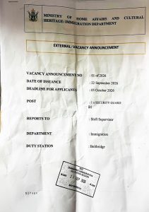 JOB ALERT: Ministry of Home Affairs and Cultural Heritage Opens Security Guard Vacancy at Beitbridge